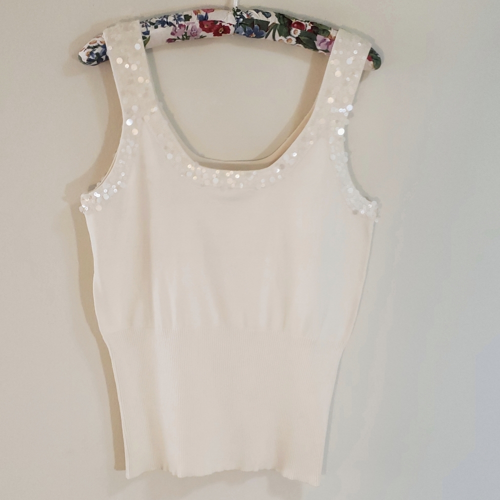 Sequin Knit Top, by PowWow, Cream, Sz Lg